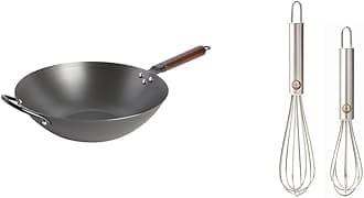 BabishCarbon Steel Flat Bottom Wok and Stir Fry Pan, 14-Inch & 2-Piece Stainless Steel Tiny Whisk Set