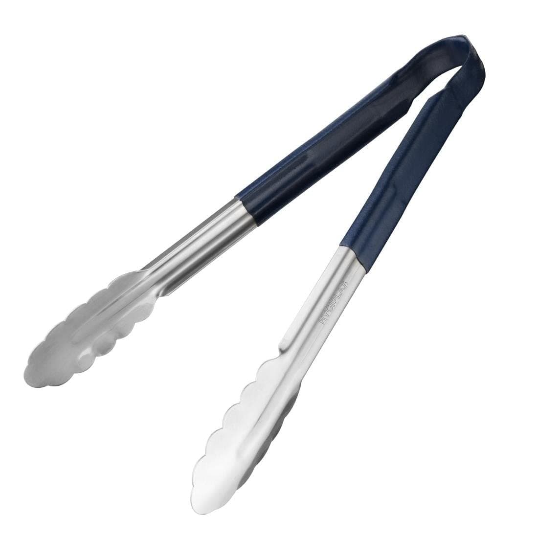 Pro-Grade Kitchen Serving Tongs 300mm, Blue Colour Coded - For Use With Raw Fish, Stainless Steel, Vinyl Coated Handles | CB156