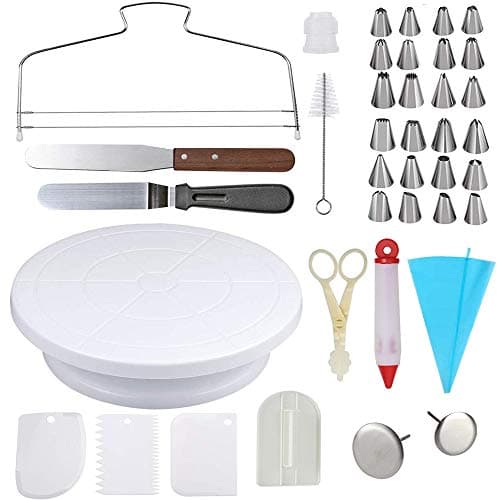 Cake Decorating Kit With 11'' Angled Icing Spatula Icing Smoother Revolving Cake Stand