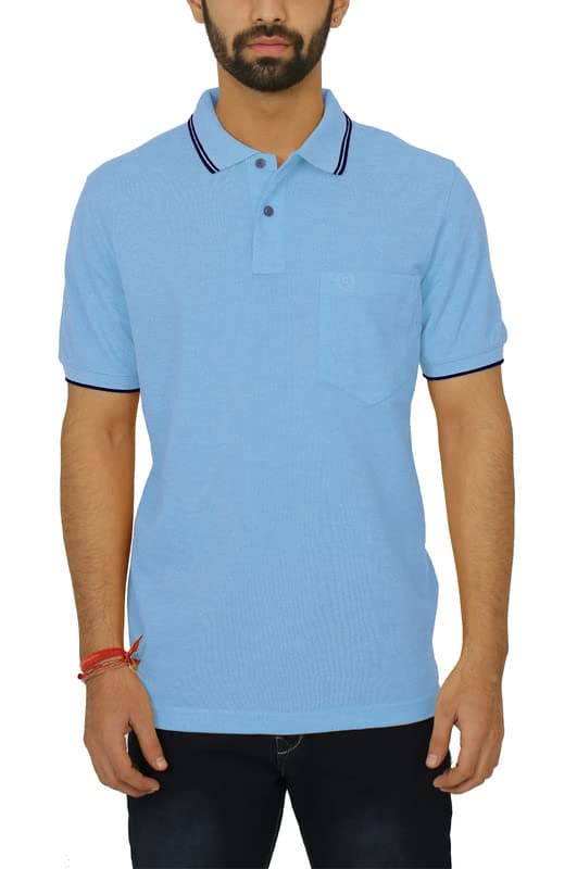 CelsiusMen's Half Sleeve Double Tone Classic Solid Pique Polo with Pocket