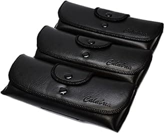 Calabria Double Snap Belt Loop Eyeglass Case PU Leather Black 3Pack Old School Eye Glasses Pouch Semi-Hard Sunglass Holder
