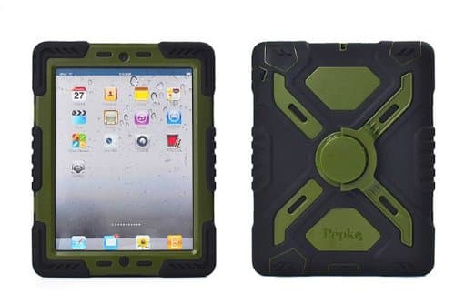 Silicone Plastic Rainproof Sandproof Dustproof Shockproof with Stand Wall/Glass/Wood Attachable Protective Cover for Apple iPad 2/3/4 (Black/Army Green)