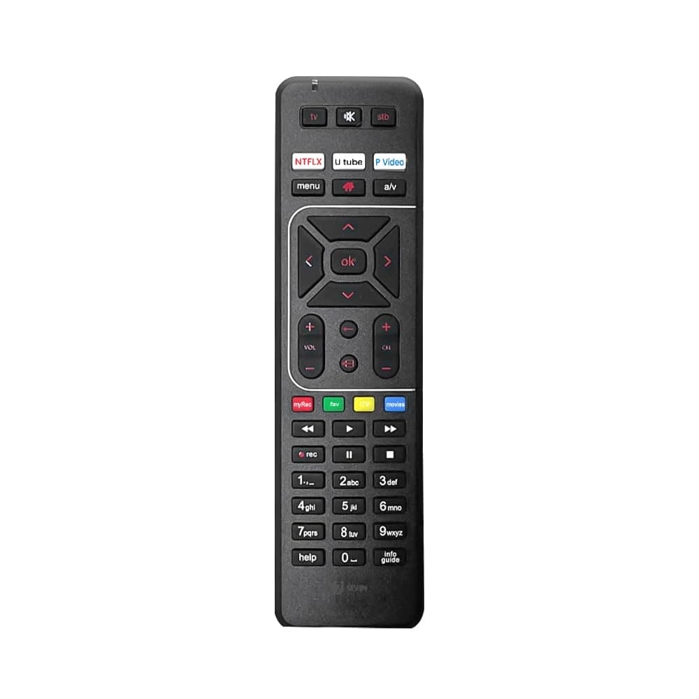 7 SEVEN® Compatible With Airtel Dth Remote Replacement Of Xstream Set Top Box Non Voice Command With Hot Keys Feature - Universal Remote Control For Any Model Of Airtel Setup Device, Black