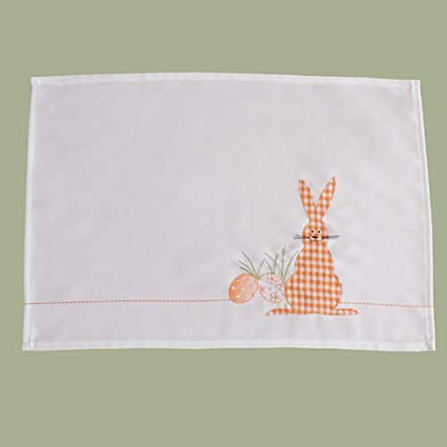 Easter Table Linen – lovingly embroidered Vichy checks Bunny and decorated Easter Eggs - Tablecloth Table Runner Place Mat set – TYP315, Polyester, Orange, Platzdeckchen 4er-Set 35x50 cm
