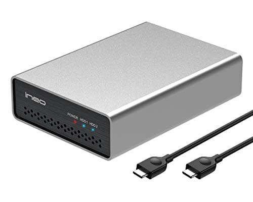 ineo USB 3.1 Gen 2 Type C Dual Bay 2.5” SATA RAID Hard Drive Enclosure [C2570 RAID]