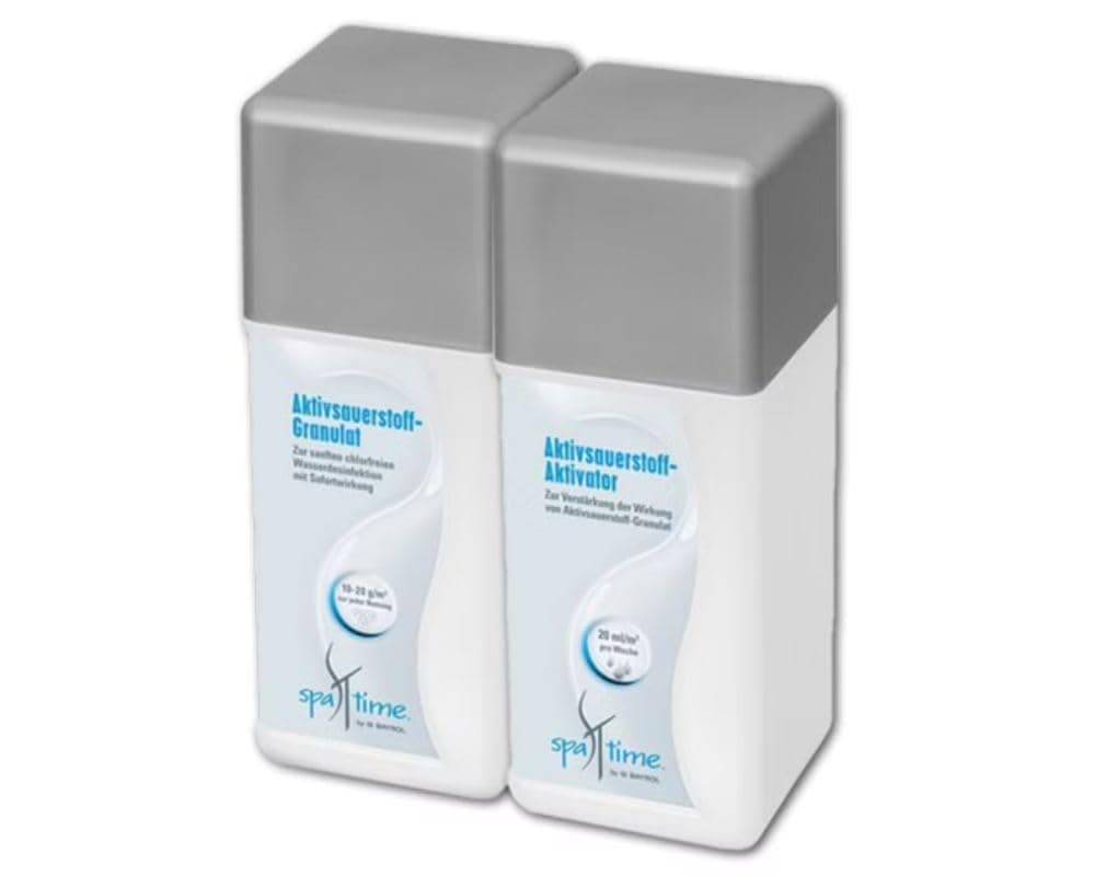 SpaTime Value Pack > Active Oxygen treatment (2 kg Bayrol Spa Time Set for Whirlpool Care with Active Oxygen Oxygen Active Oxygen Granules 1 kg + Activator 1 Litre Here in This Set