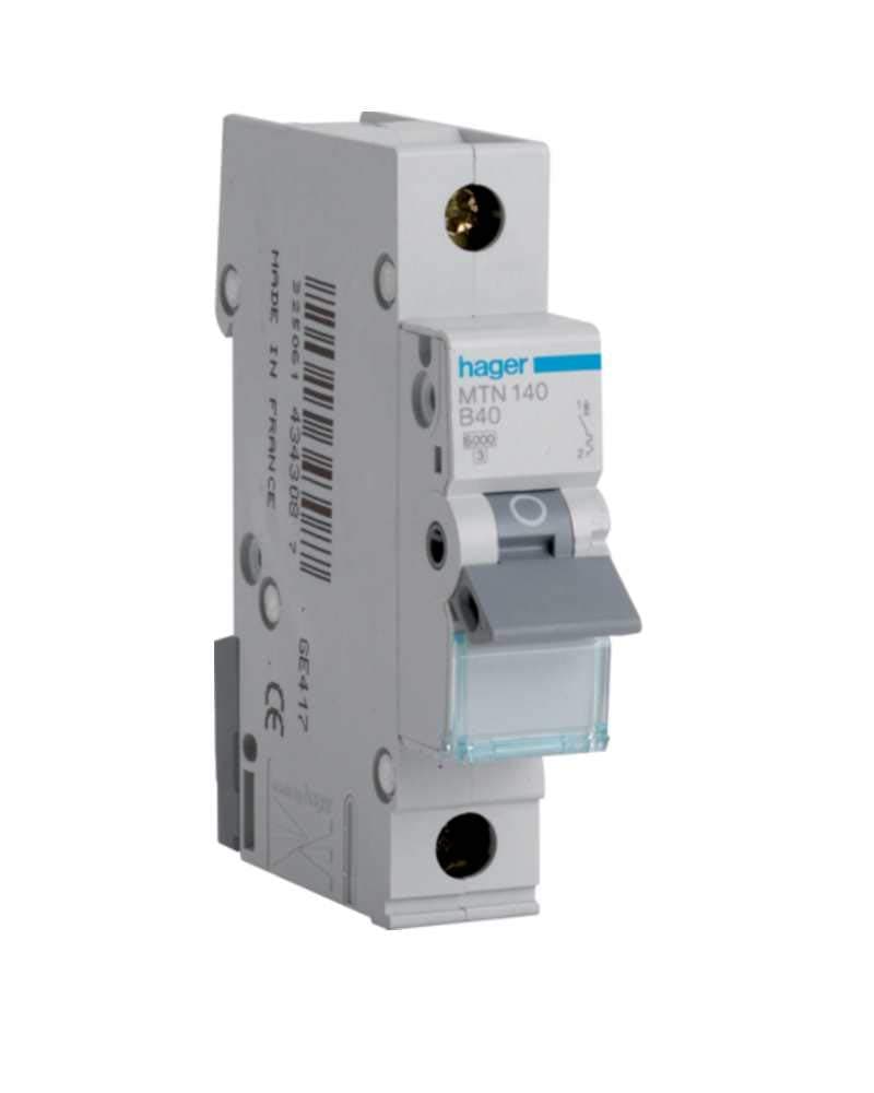 MTN140 Miniature Circuit Breaker, 1 Pole, 1 Module, Type B, 6 kA Breaking Capacity, 40 A Current