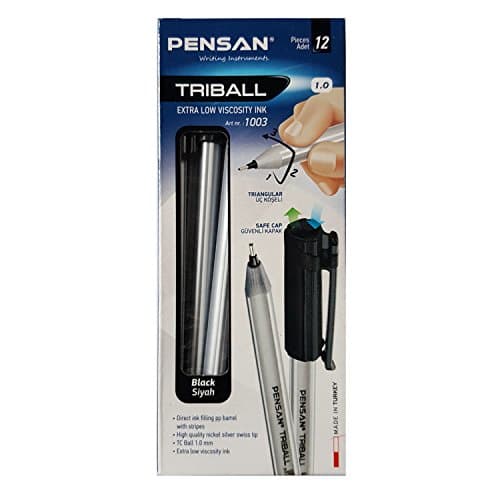 Excellent Quality Black Triangular Ballpoint Pens. (Pack of 12)