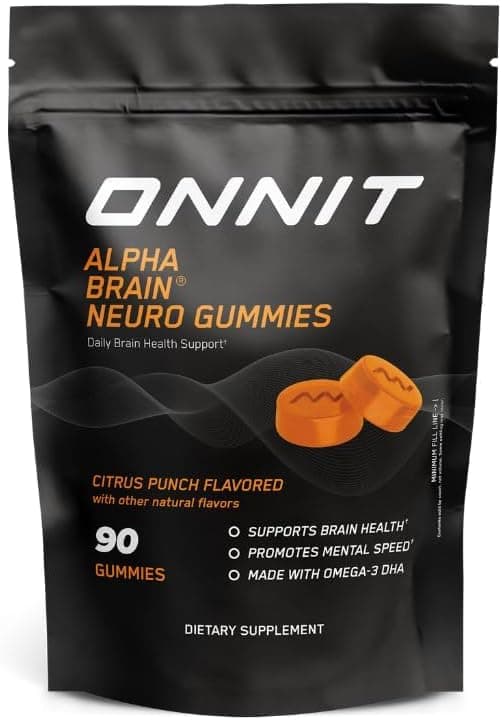 Alpha Brain Neuro Focus Gummies, IGEN Non-GMO Tested Vegan Gummies with Omega-3s Lutein Zeaxanthin and Caffeine, Brain Eye and Focus Supplement for Men and Women, Citrus Punch, 90 Count