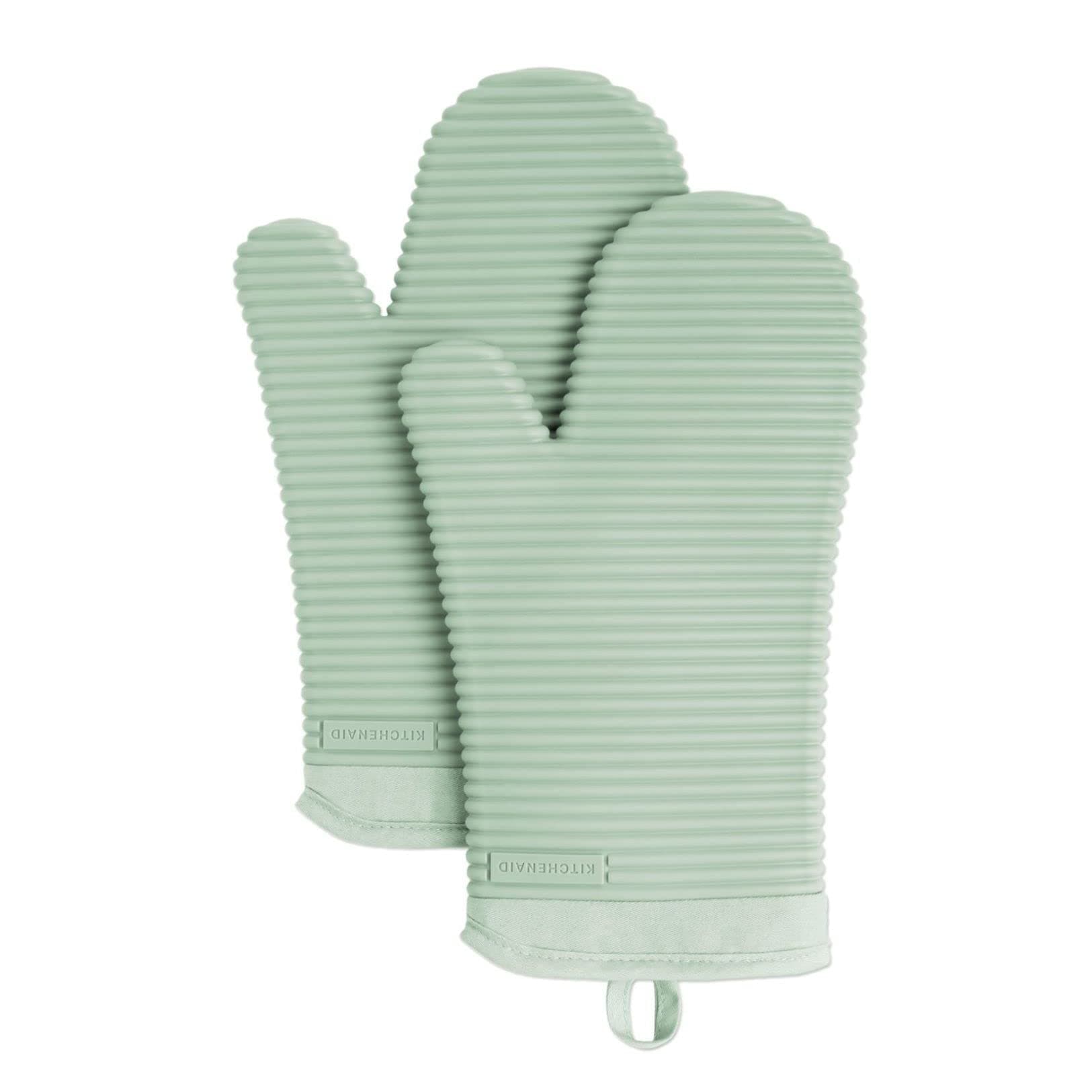 KITCHENAID Ribbed Soft Silicone Oven Mitt 2-Pack Set, 7.5"x13", Pistachio