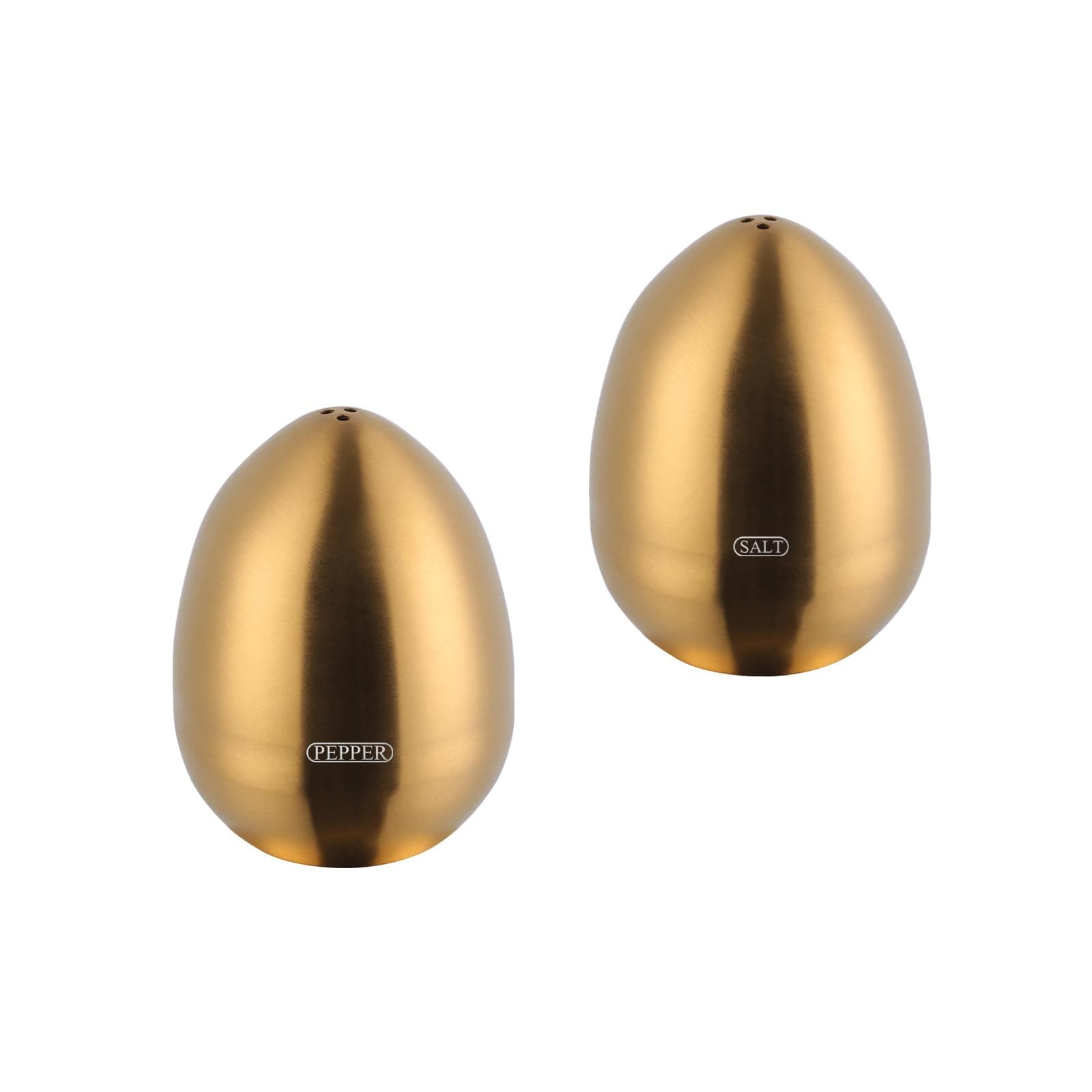 2-Piece Set Gold Salt Pepper Shakers, Cute Egg Shape Stainless Steel Condiment Jar for Home and Kitchen Utensils, Comfortable and Ergonomic