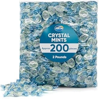 Arcor Crystal Mints Hard Candy - 2 Pounds Approx 200 Pieces - Blue Crystal Mints Hard Candy - Bulk Candy, Individually Wrapped Christmas Candy - Breath Mints Perfect Christmas Candy