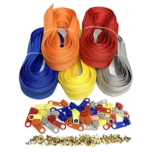 2.8 mm Zippers 14 m Nylon Endless Zip Set with Slider and Zip for Sewing and Crafts – 5 Colors