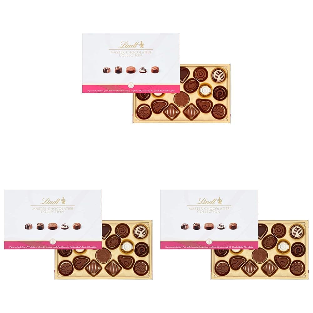 Lindt Master Chocolatier Collection - 18 Assorted Milk, Dark and White Chocolates, Medium Box, 184g - Gift Present or Sharing Box - Mother's Day, Birthday, Celebrations, Congratulations, Thank you