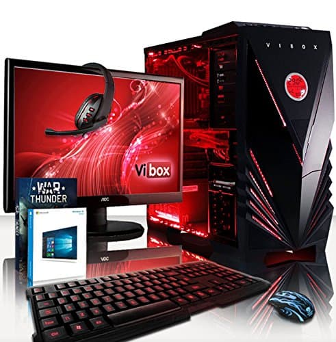 Vibox Sniper Package 10XLW Gaming PC - with Warthunder Game Bundle, Windows 10, 21.5" HD Monitor, Gamer Headset, Keyboard & Mouse Set (4GHz Intel i7 Quad Core Processor, Nvidia Geforce GTX 970 Graphics Card, 120GB Solid State Drive, 2TB Hard Drive, 32GB RAM, Vibox Commando Red LED Case)