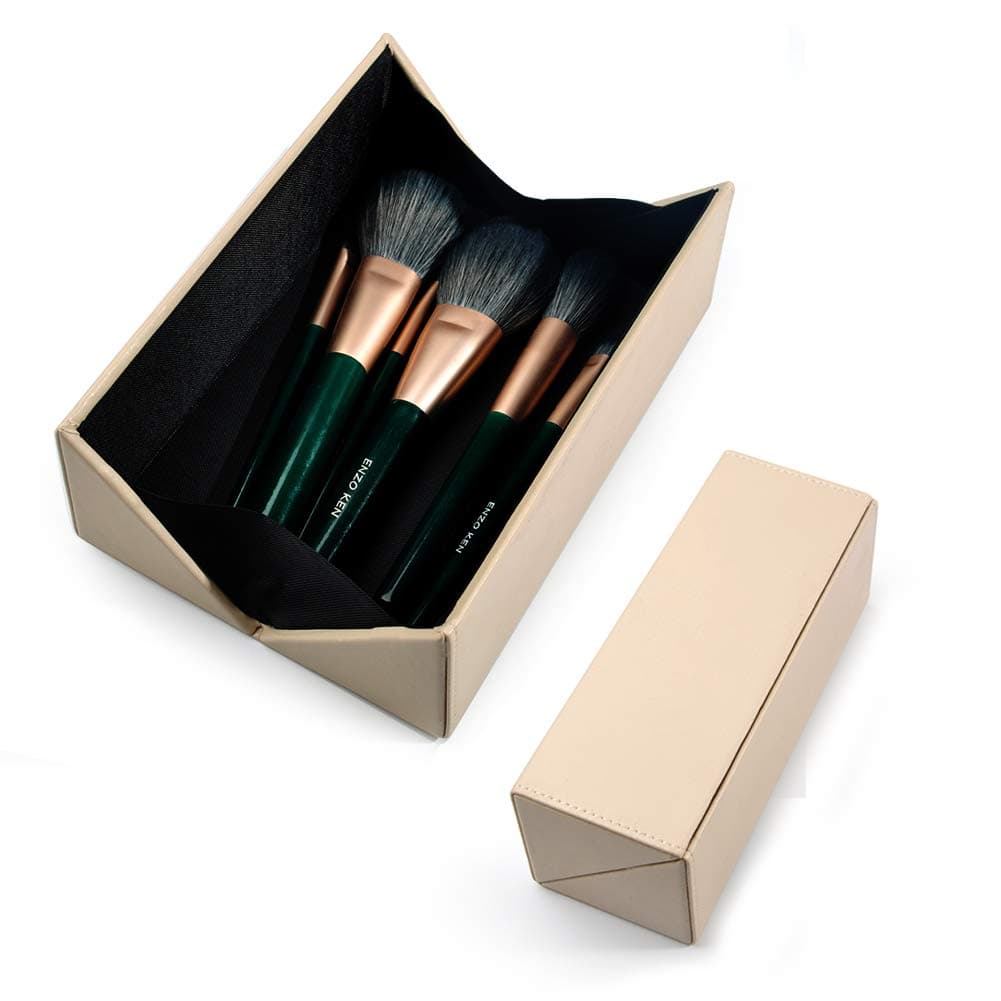 Hard Shell Makeup Brushes Holder Organize Case Magnetic Closure Professional Leather Cosmetic Brush Case for Travel ,Nude