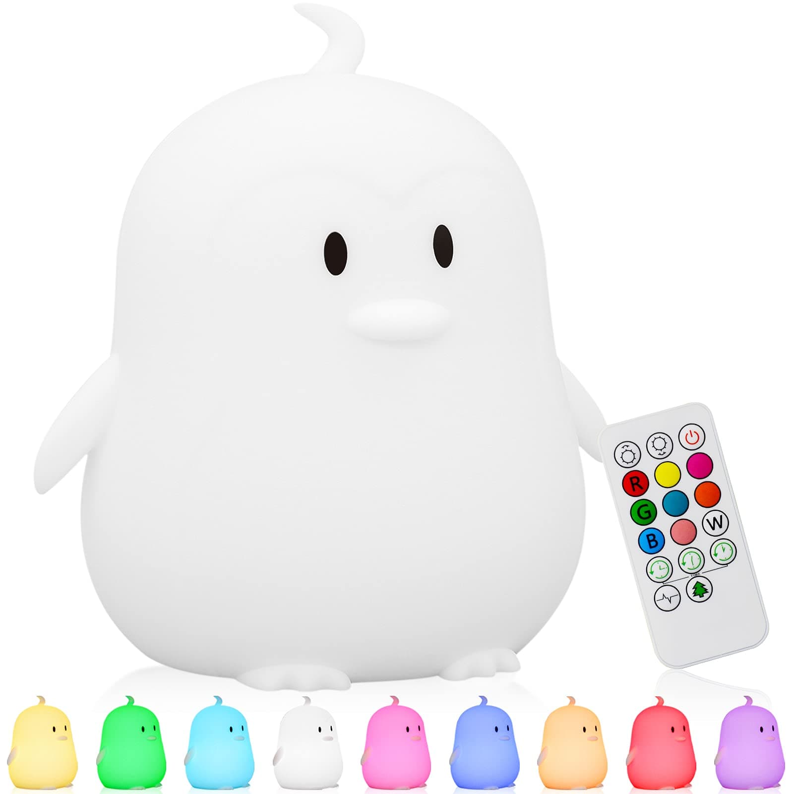 Kids Night Light,Portable Remote Control Nightlight Multicolor Lamp USB Rechargeable Silicone 9 Color Changing Lamps for Kids Baby Bedroom Nursery Gifts Girls Women (Penguin) (Penguin) [Energy Class A+++]