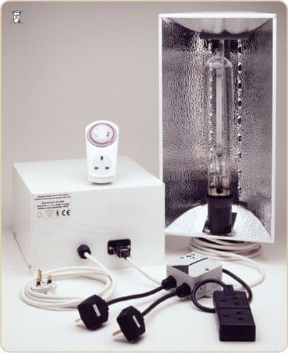 Esoteric Hydroponics Air Cooled 1000W HPS Grow Light with remote ballast & contactor relay timer, lamp & reflector