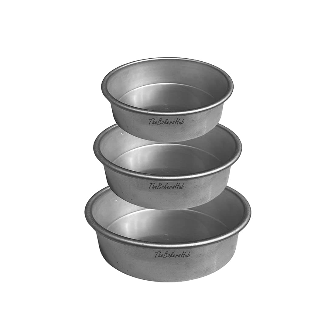 Aluminium Round Cake Moulds Tin Bakeware Baking Tray Pan Set 3 in 1 of 6 inch, 7 inch and 8 inch for Half kg, 750 Grams and 1 kg for OTG and Microwave