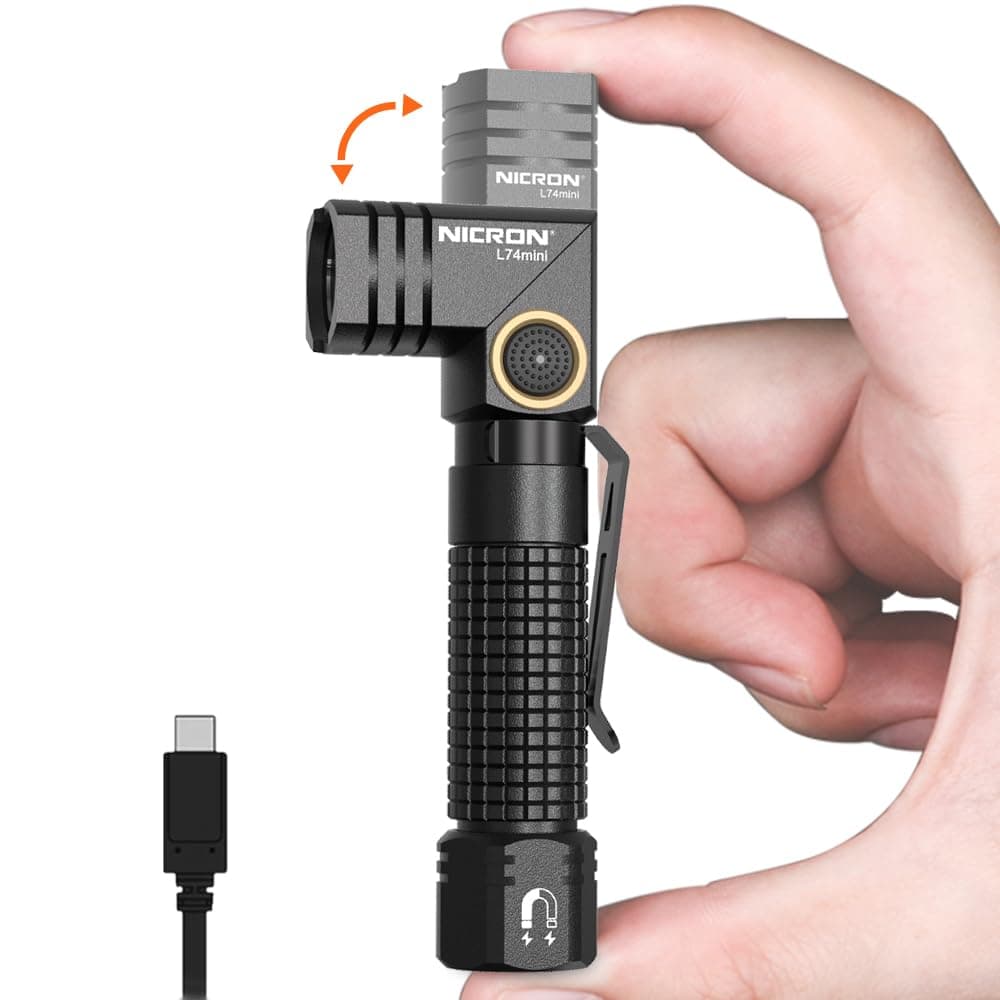 EDC Flashlights Rechargeable, 90 Degree Flashlight with Magnet 400 High Lumens L74 Mini Flashlight Compatiable with AAA Battery Pocket Penlight for Night Working, Camping, Outdoor, Emergency