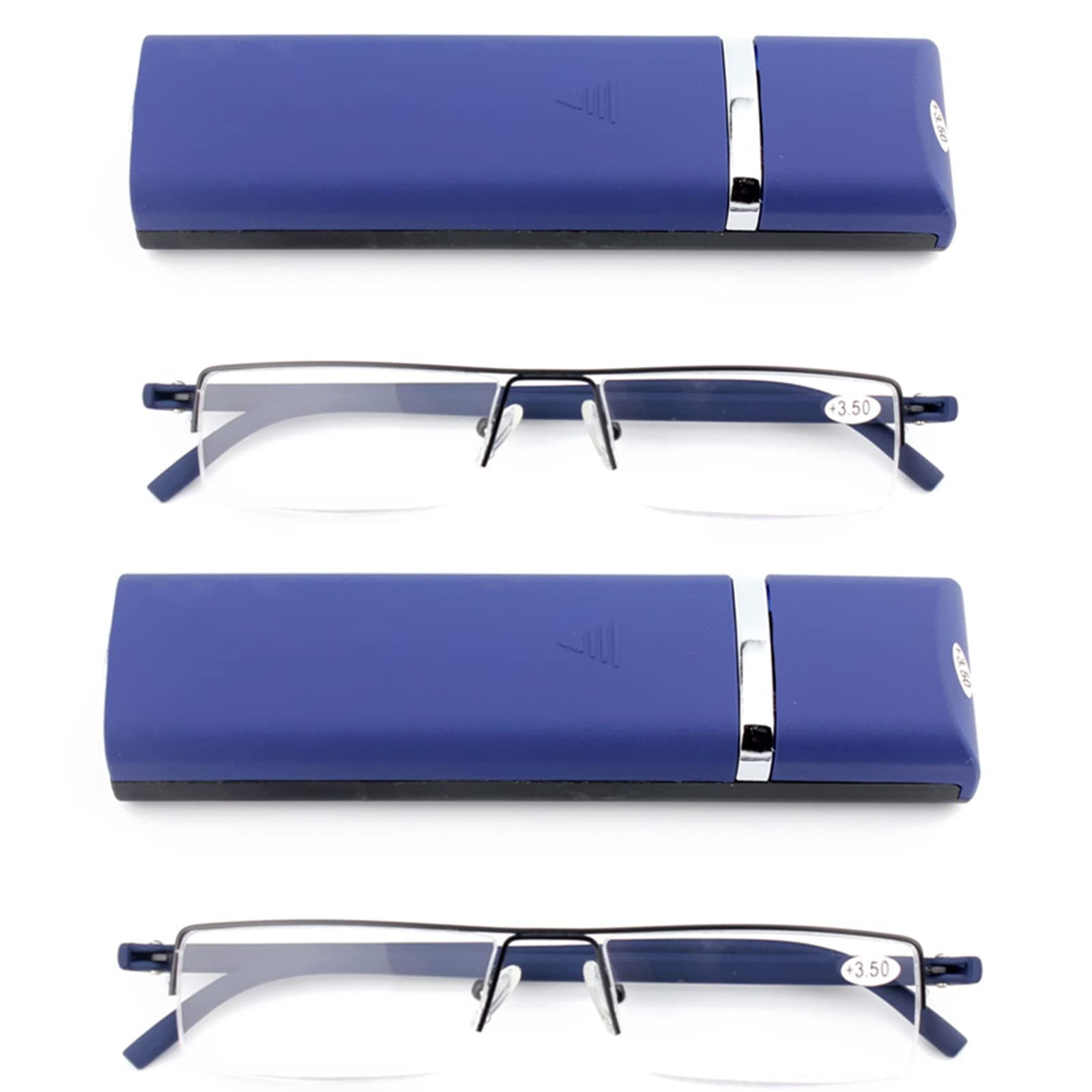 KoKoBin 2 Pack Lightweight TR90 Material Frame Reading Glasses for Mens Womens Half Rim with Case Portable Readers (2 Blue, +1.5)