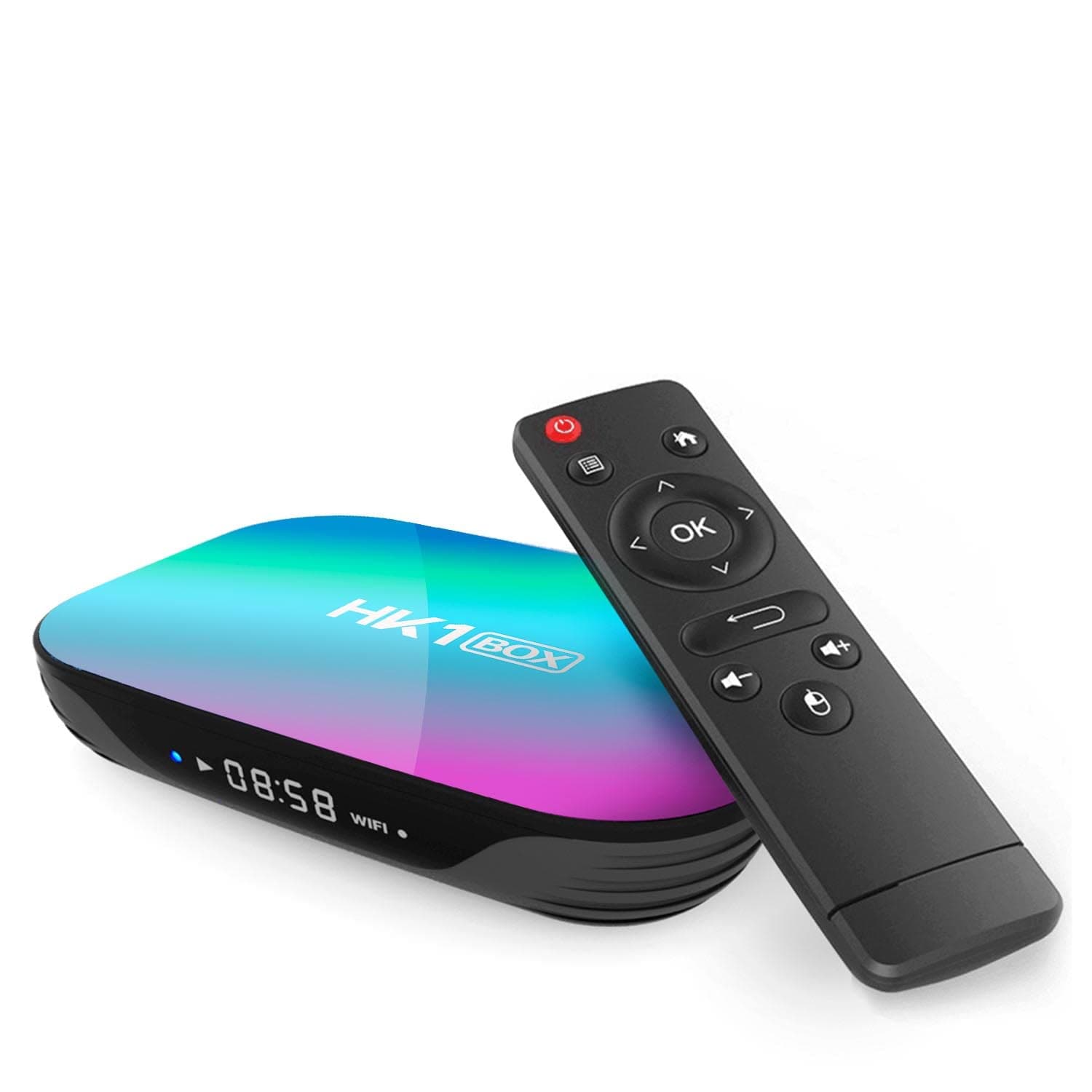 AMITVAAndroid TV BOX, HK1 RBOX Android 9.0 Set Top Box 4GB RAM/128GB ROM S905X3 Quad-Core with 2.4G Wifi 100/1000M Ethernet, Support H.265/3D/8K Ultra HD/BT 5.0/HDMI 2.0 Smart TV Box,4gb+64gb