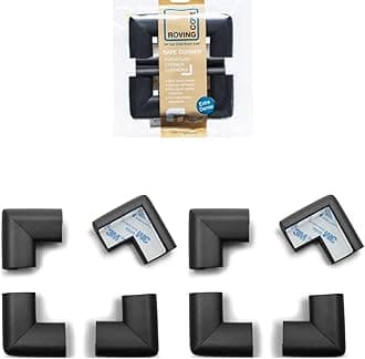 Roving Cove® 8-Piece "Safe Corner® Cushion" - PRE-TAPED CORNERS; 8-Pack - ONYX; Premium Childproofing Corner Guard; Child Safety, Home Furniture Safety Bumper, Baby Proof Table Corner Protector