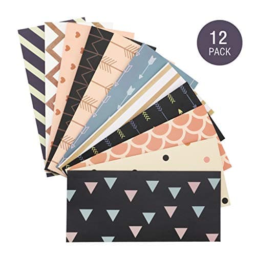 12 Pack Budget Envelopes. Reusable Laminated Cash Envelope System for Cash Savings, 12 Budget Sheets Included