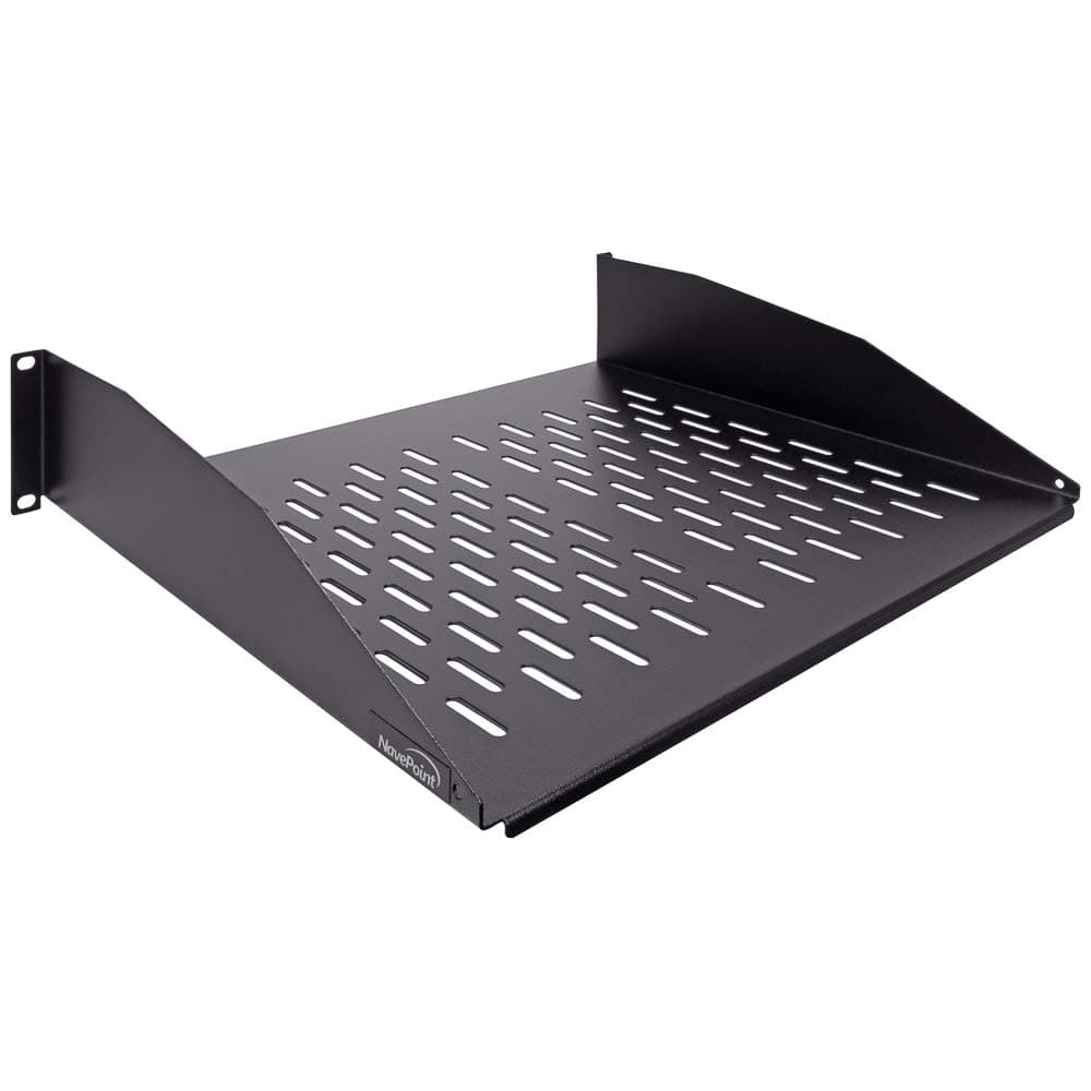 NavePoint 2U 19-Inch Universal Vented Rack Mount Cantilever Server Cabinet Shelf 14-Inches Deep Black