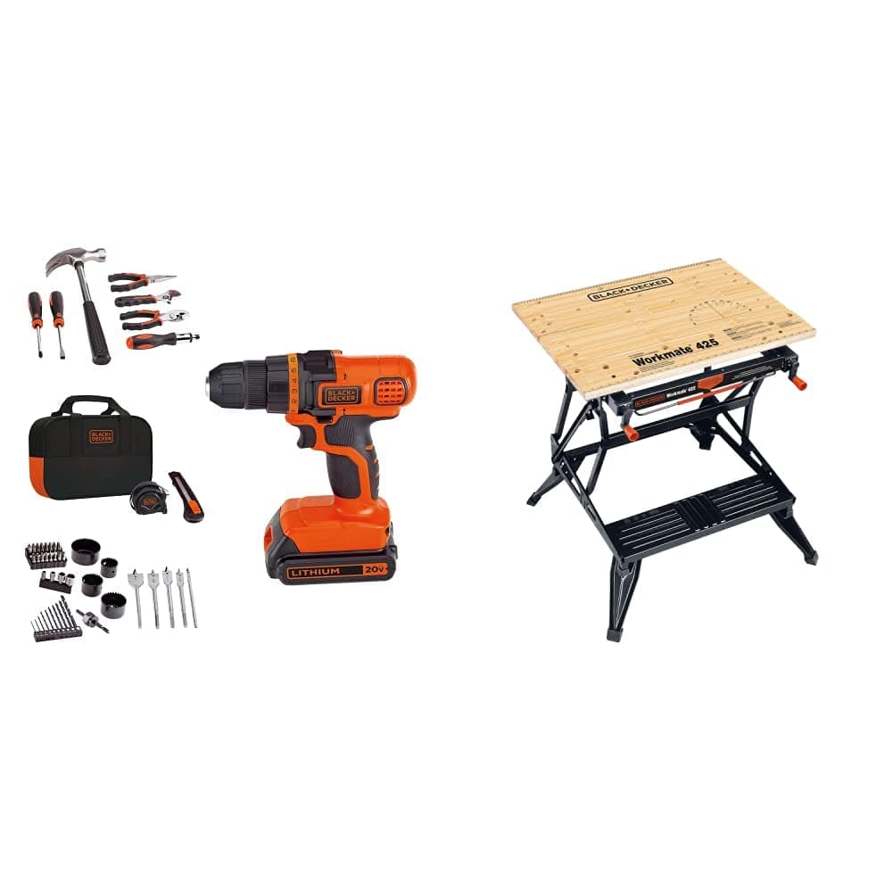 BLACK+DECKER 20V MAX Drill & Home Tool Kit, 68 Piece (LDX120PK) with BLACK+DECKER WM425-A Portable Project Center and Vise