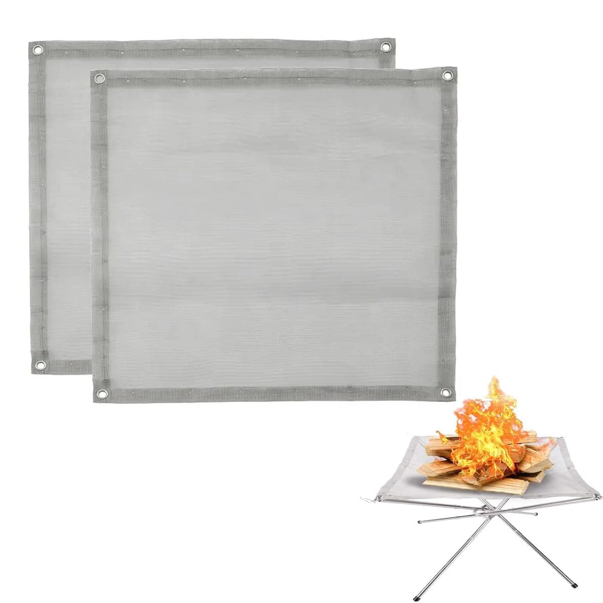 OutyFun 22inch Fire Mesh, Replacement Fire Mesh for Portable Fire Pit, for The Same 22-inch Product on The Market（Two meshes）