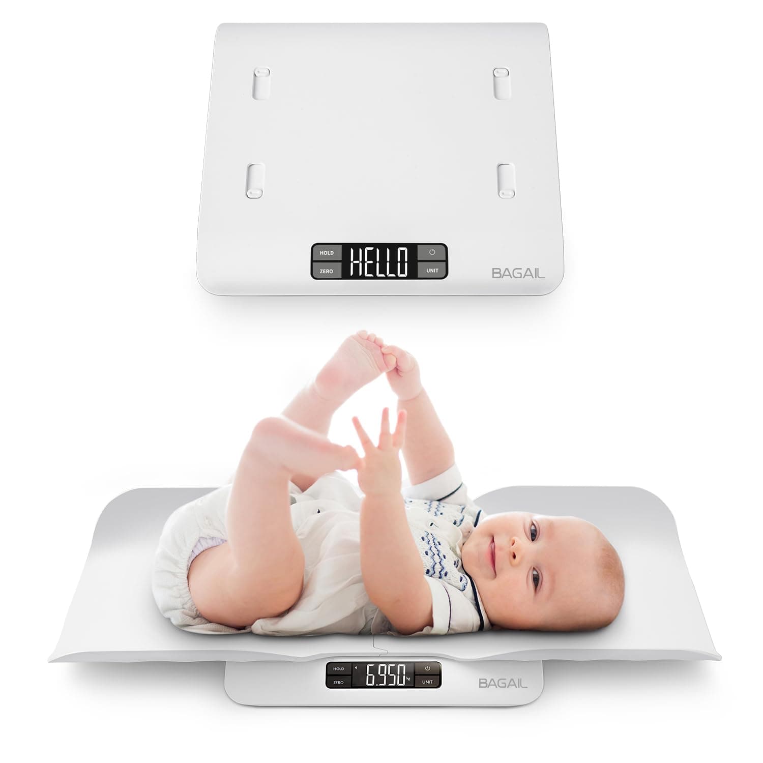 BAGAIL Baby Scale with Safe and Comfortable Tray, Large LCD Display, Tare and Hold Functions, Multipurpose Digital Weighing Scale as Infant, Toddler, Pet or Adult Scale