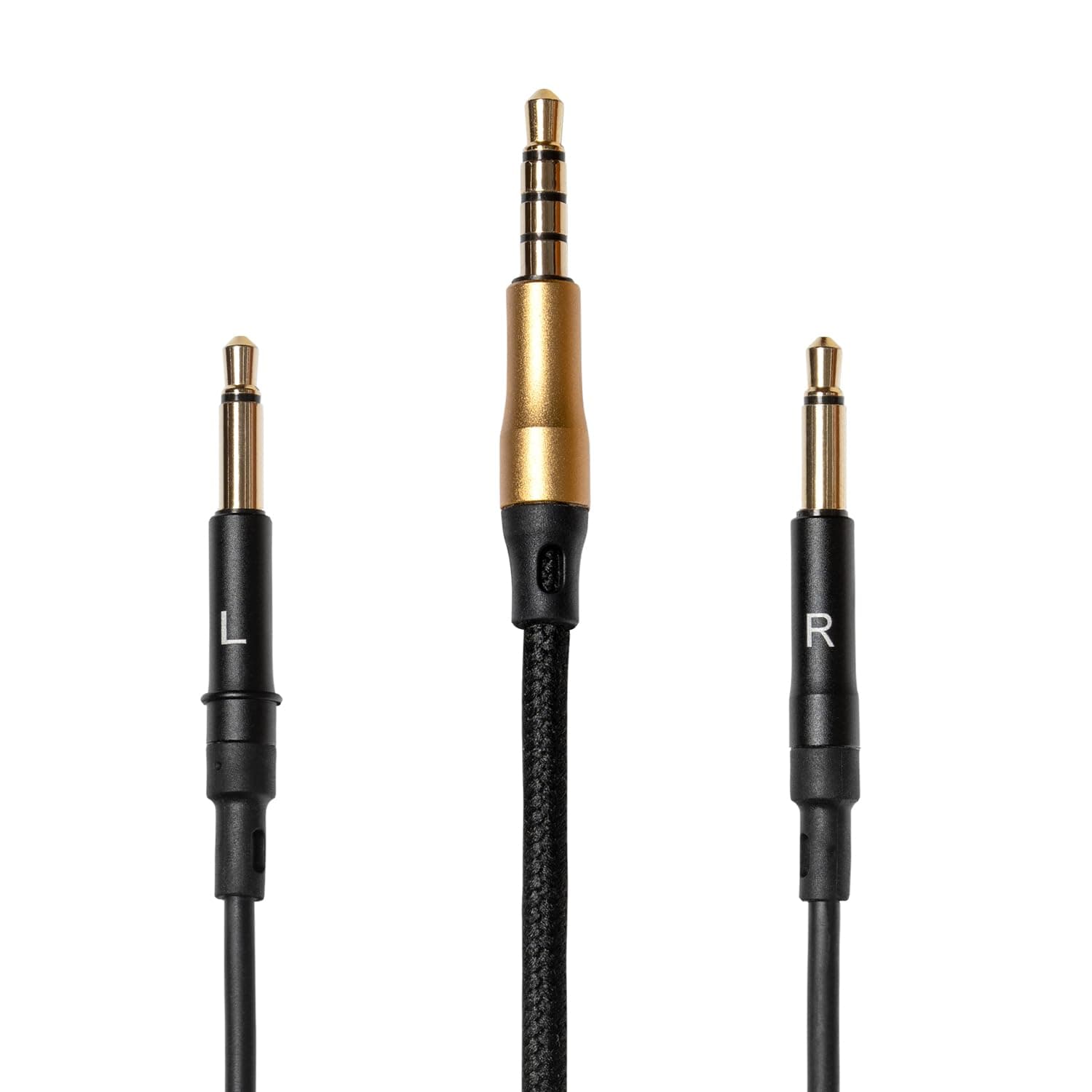 1.2m Cable with Mic & Remote for 99 Classics Walnut Gold | 3.5 mm Male to Dual TS Mono 3.5mm Male Connector Plug | Kevlar Reinforced Fabric | Oxygen-Free Copper