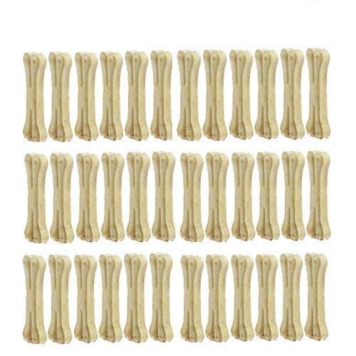 Rawhide Bones for Dogs - 3 Inch Pressed Calcium Bones for Adult Dogs & Puppies - Chicken Flavour (Pack of 36)