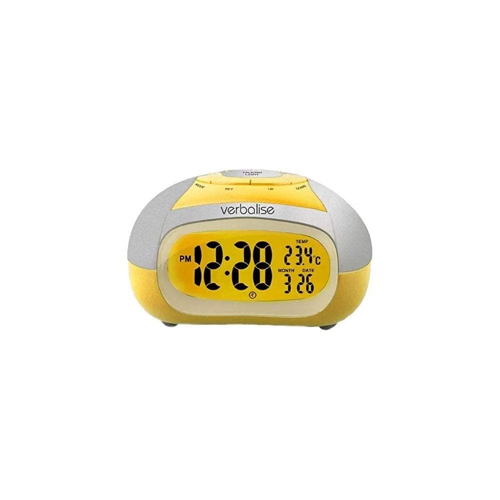 Talking Clock with Temperature and Back Light, Wake-up Alarm, Silver/Yellow