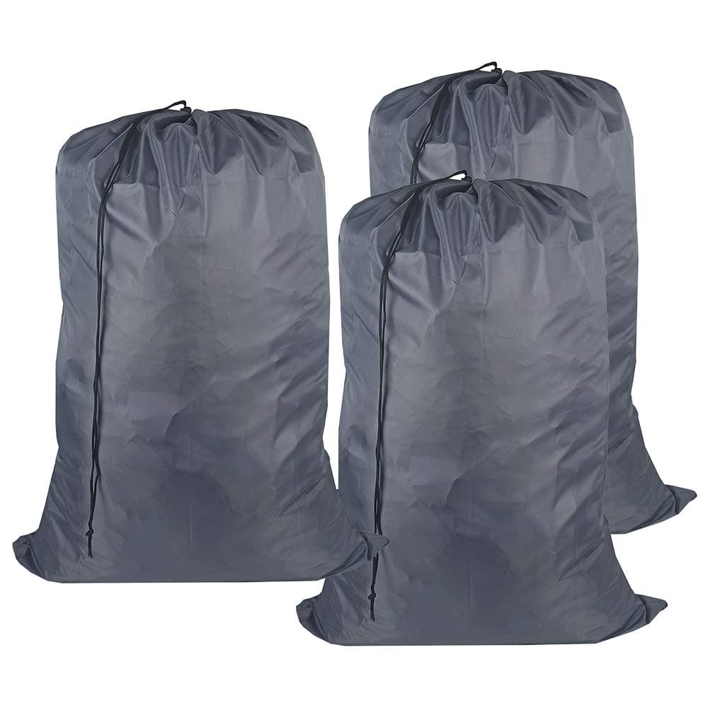 Washable Travel Laundry Bag with Drawstring (3 Pack), Large Dirty Clothes Bag Fit a Laundry Basket or Clothes Hamper, Enough to Hold 4 Loads of Laundry,26x39 inches Grey 3