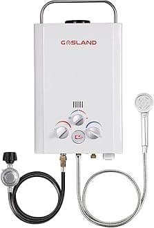 GASLAND Tankless Water Heater, BE158 1.58GPM 6L Outdoor Portable Gas Water Heater, Instant Propane Water Heater, Overheating Protection, Easy to Install, Use for RV Cabin Barn Camping Boat, White