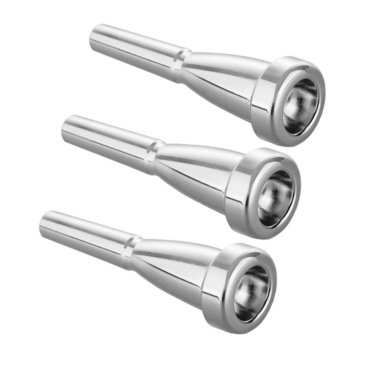 Trumpet Mouthpiece 3C 5C 7C (3 Pack) with Box and Microfiber Cleaning Cloth Compatible with Yamaha Bach Conn King Replacement Musical Instruments Accessories, Silver Plate (Bullet Shape)