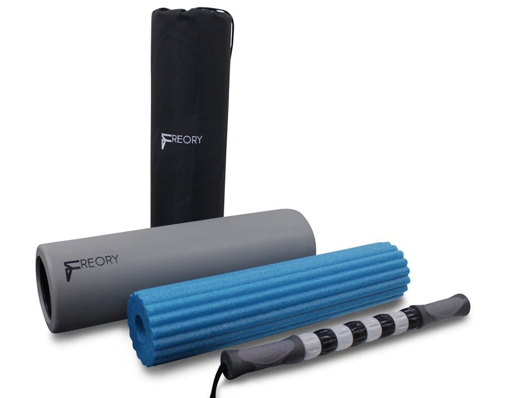 3-in-1 Foam Roller for Trigger Points. High-Medium Density Foam and Deep Tissue Massage Stick Used for Myofascial Release. (Titanium & Blue; Bag Included)