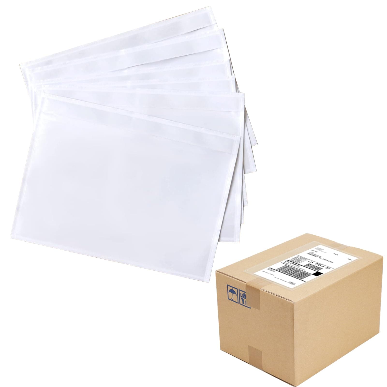 100 Pack 7.5" x 5.5" Clear Self-Adhesive Top Loading Packing List/Shipping Label Envelopes Pouches