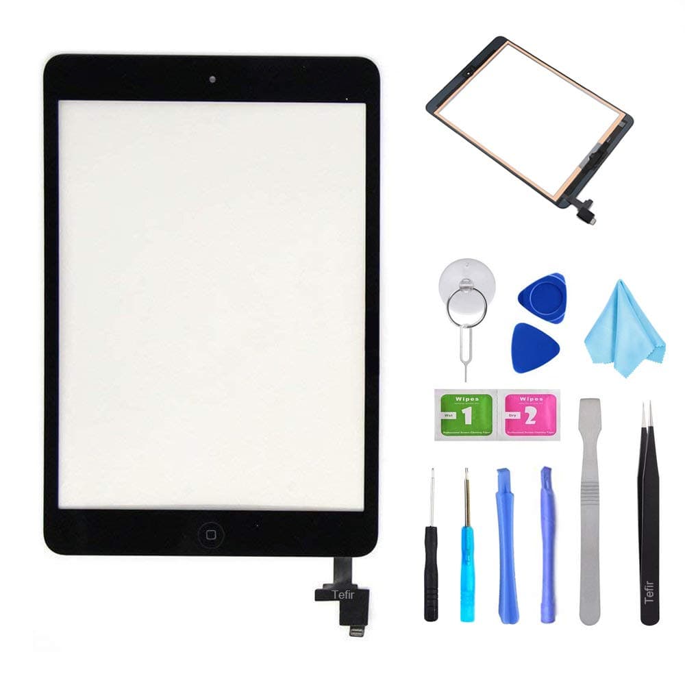Black iPad Mini 1 & 2 A1432 A1489 Touch Screen Digitizer Front Panel Glass Lens Repair Replacement Black-Includes IC Chip+ PreInstalled Adhesive +Tools Kit