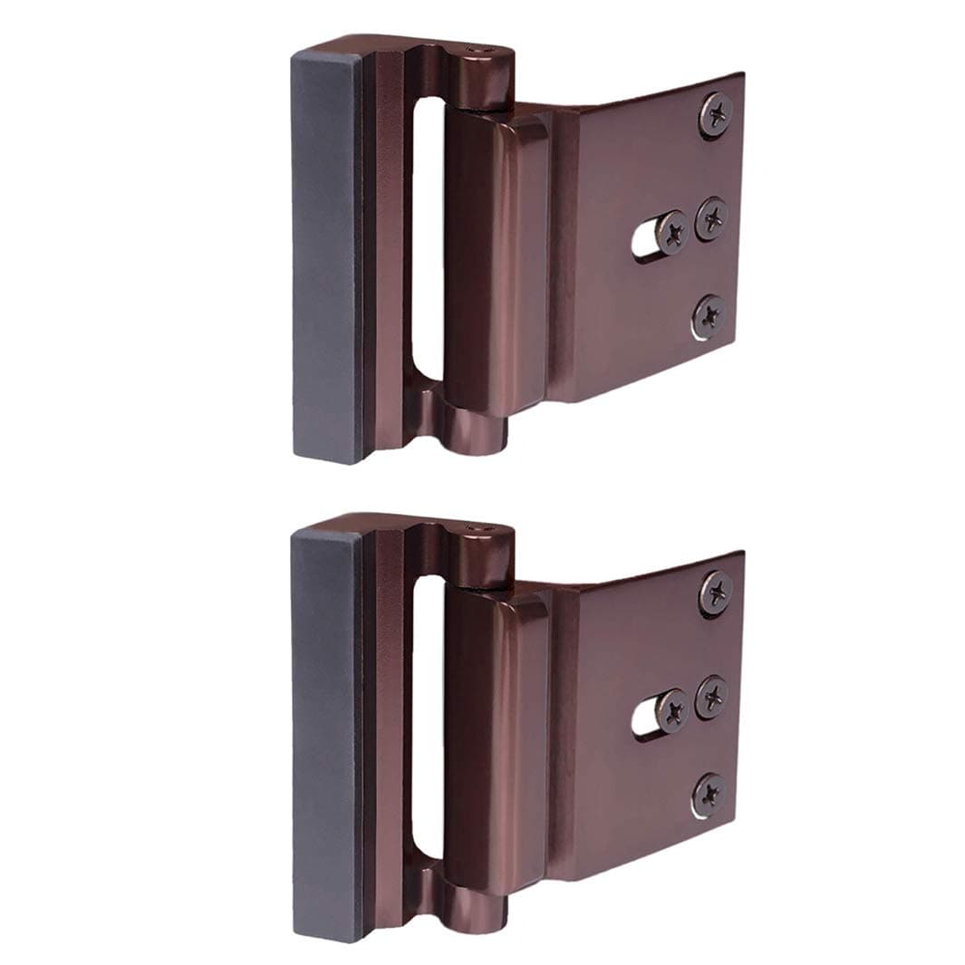 2 Pack Door Reinforcement Locks with 8 Screws, Home Security Childproof Night Lock Withstands 800 Lbs Brown