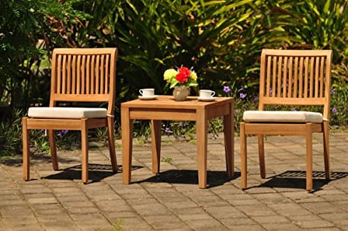 Grade-A Teak Wood Dining Set 2 Seater 3 Pc: 23.5" Noida Square Side Table and 2 Arbor Stacking Armless Chairs #WFDSAB50