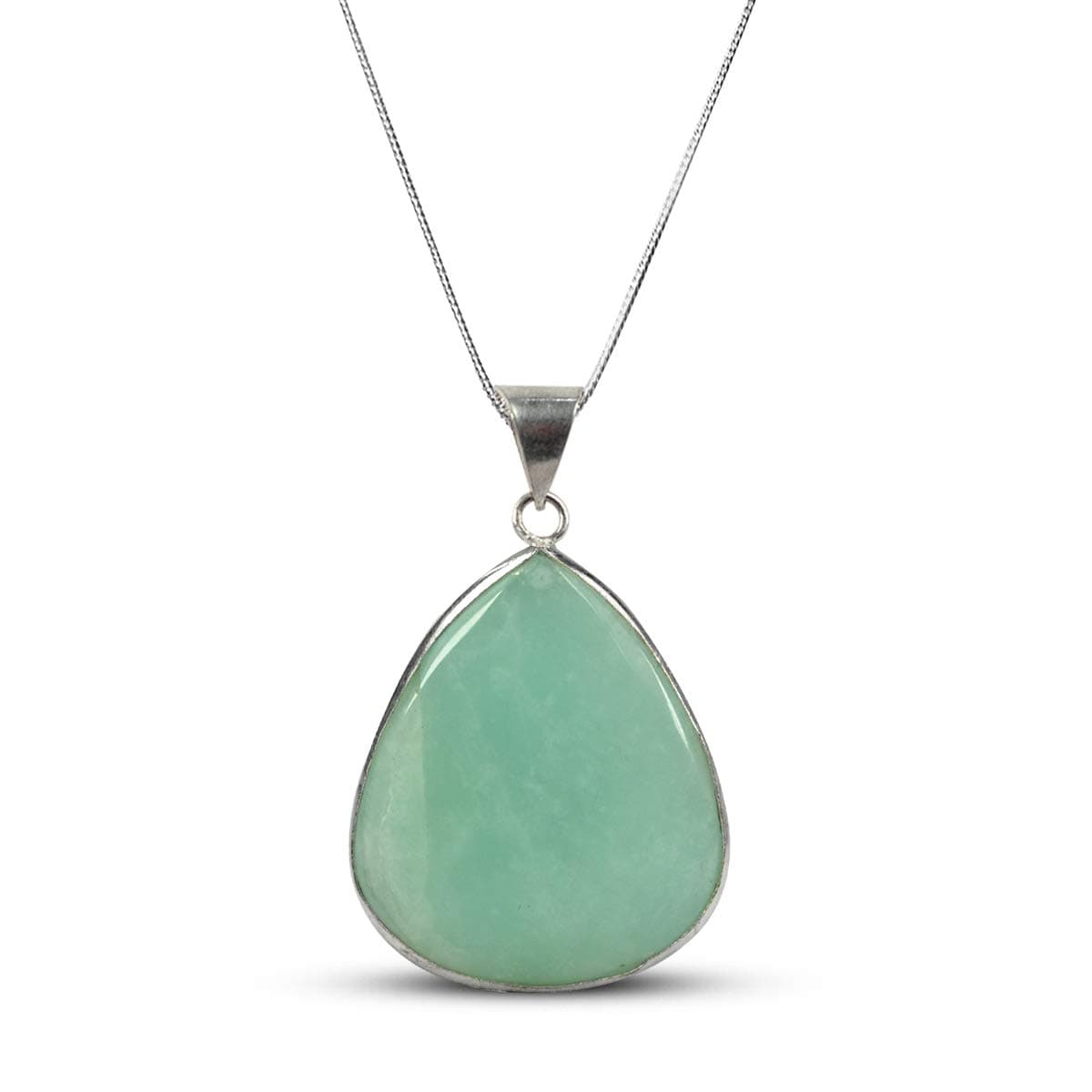 Crystu AAA Amazonite Pendant Drop Shape Crystal Stone Locket - Pendant with Metal Chain for Reiki Healing and Crystal Healing Gemstone for Unisex (Color : Green)