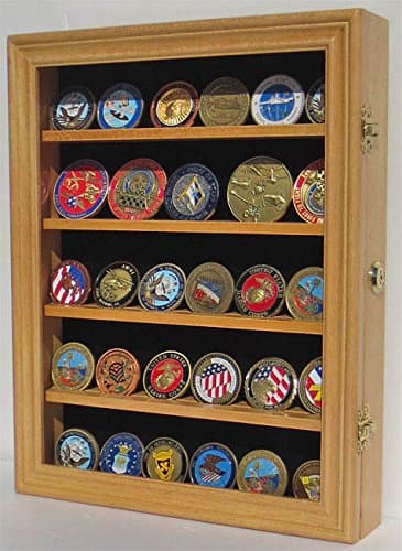 Lockable Challenge Coin Display Case Rack Wall Cabinet W Glass Door Coin30