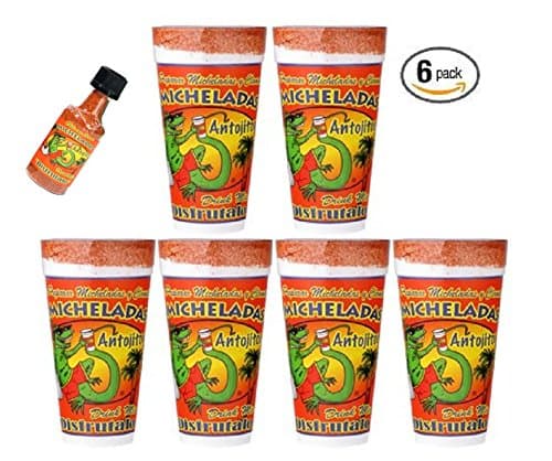 6-Pack Michelada Antojitos Mix in a 24oz Cup Ready To Use, Plus Michelada Shaker For Beer, Bloody Mary And Fruits and Vegetables - Original Flavor