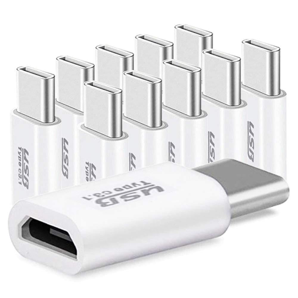 (Pack of 10) Micro USB to USB C Adapter Charger Converter Micro USB to Type C USB Adapter Data Syncing and Charging Converter for Samsung, MacBook, ChromeBook Pixel, Nexus (White)