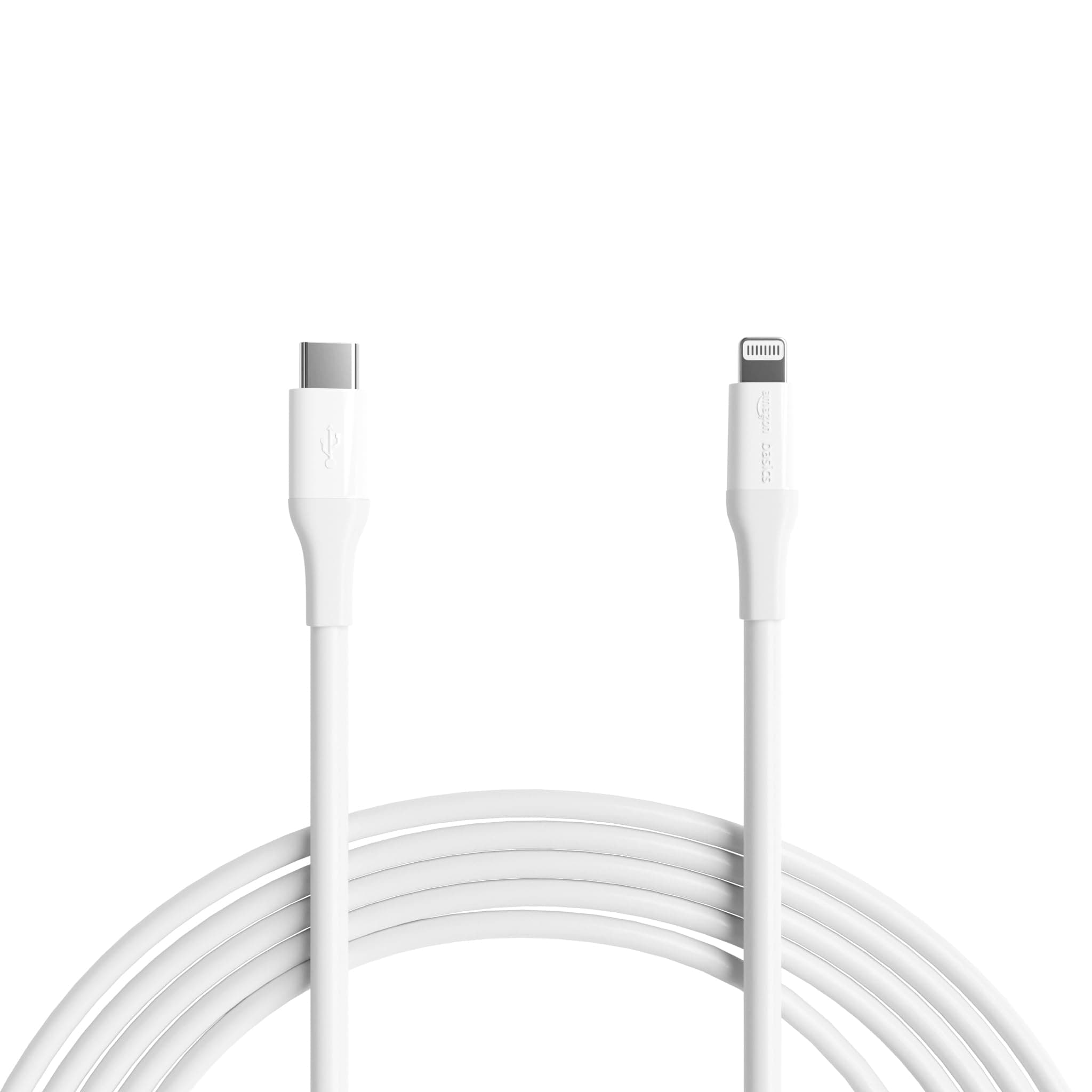 Amazon Basics MFi Certified USB-C to Lightning Fast Charging Cable, Power Delivery, Nylon Braided, 10 ft, White