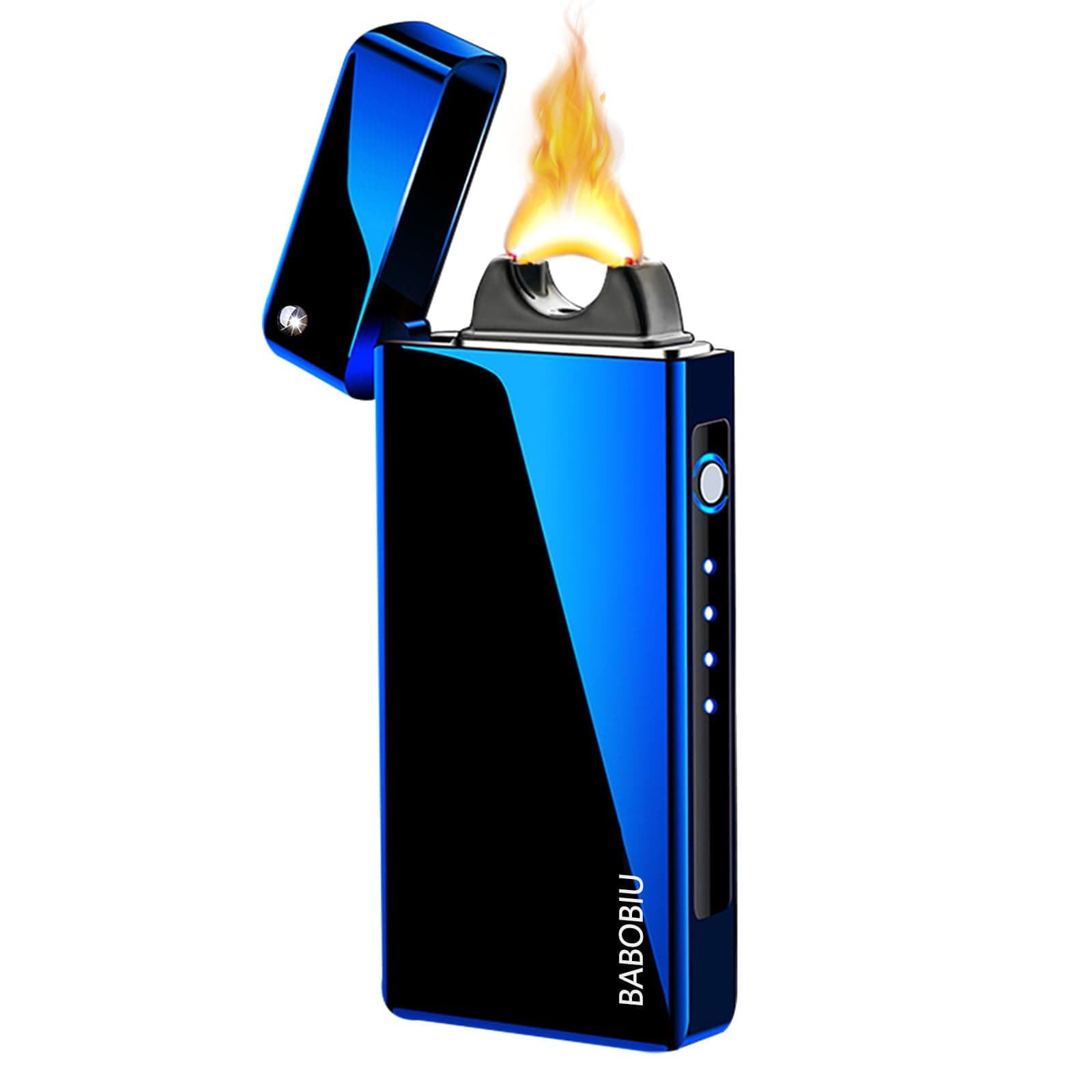BABOBIU Electronic Lighter Rechargeable USB Plasma Lighter Outdoor Windproof Arc Large Flame Lighter with Battery Indicator Projectable Fashion Lighter Gift Box (Blue)
