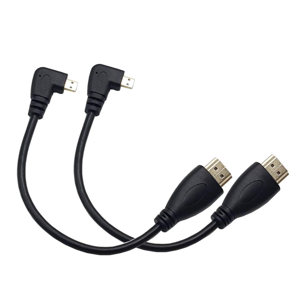 Seadream 2pcs 8 inch 90 Degree Right Angle Micro HDMI Male To HDMI Male Cable Connector (2pcs right angled)(Gold)